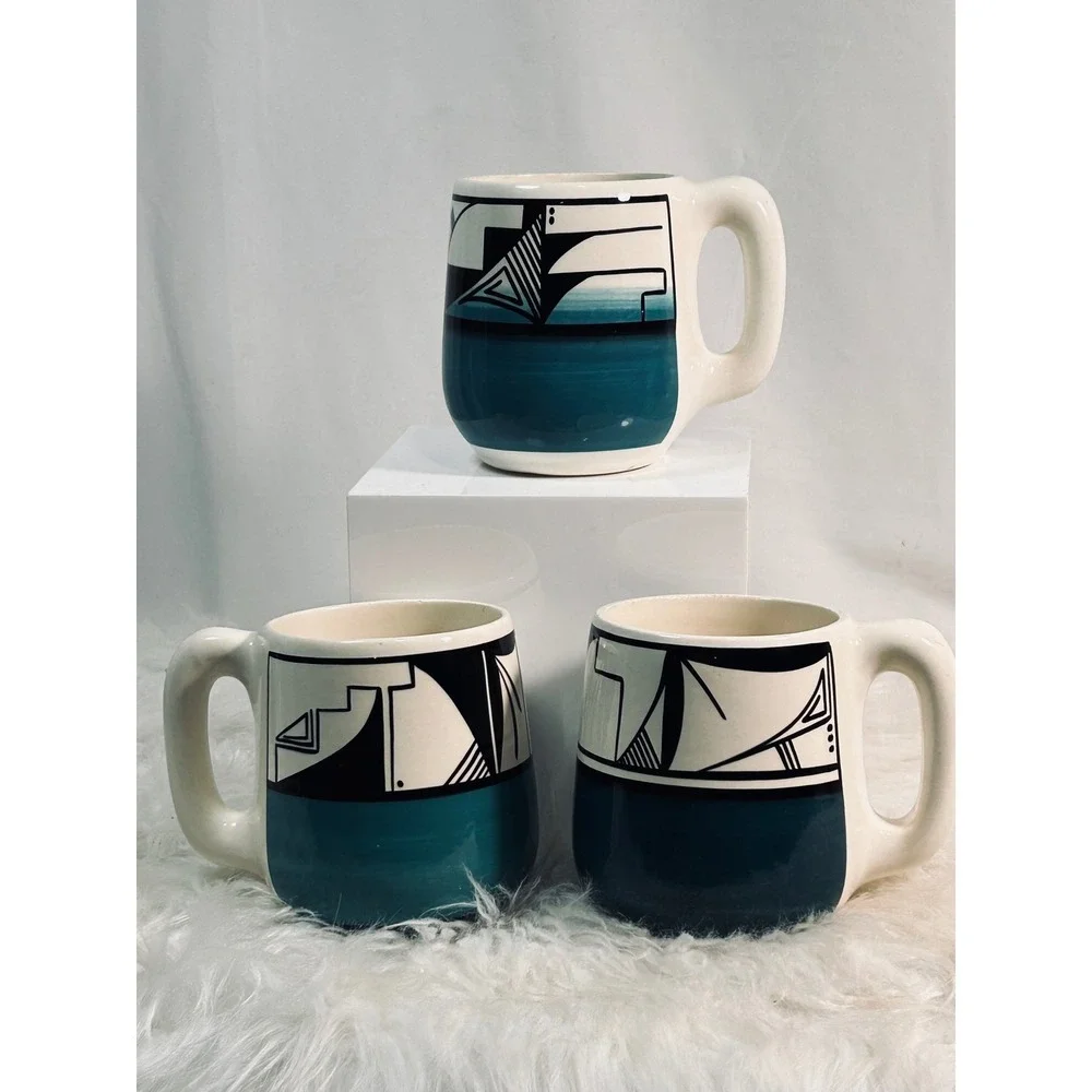 3 Ute Mountain Tribe Pottery Mugs Signed Vintage 1971‎